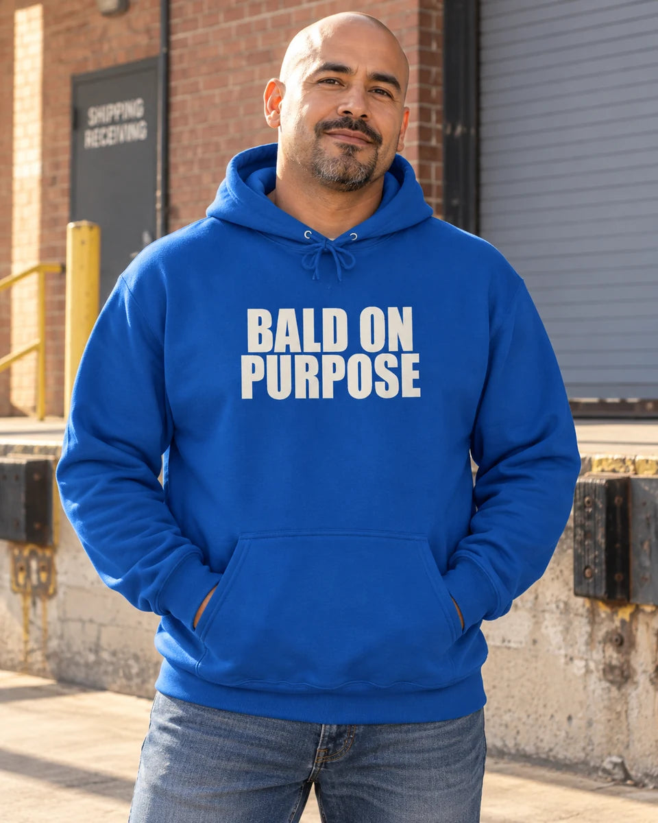Bald On Purpose Unisex Pullover Hoodie — Royal front