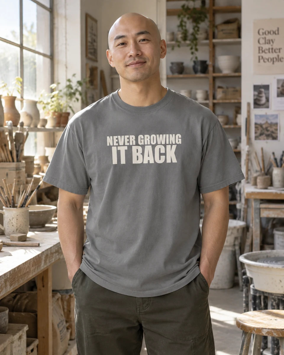Never Growing It Back Unisex Heavyweight T-Shirt — Grey front