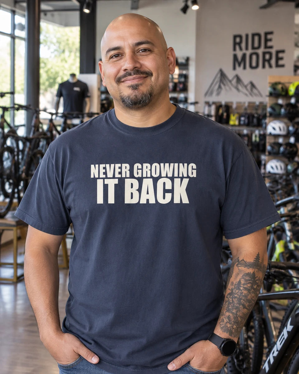 Never Growing It Back Unisex Heavyweight T-Shirt — Navy front
