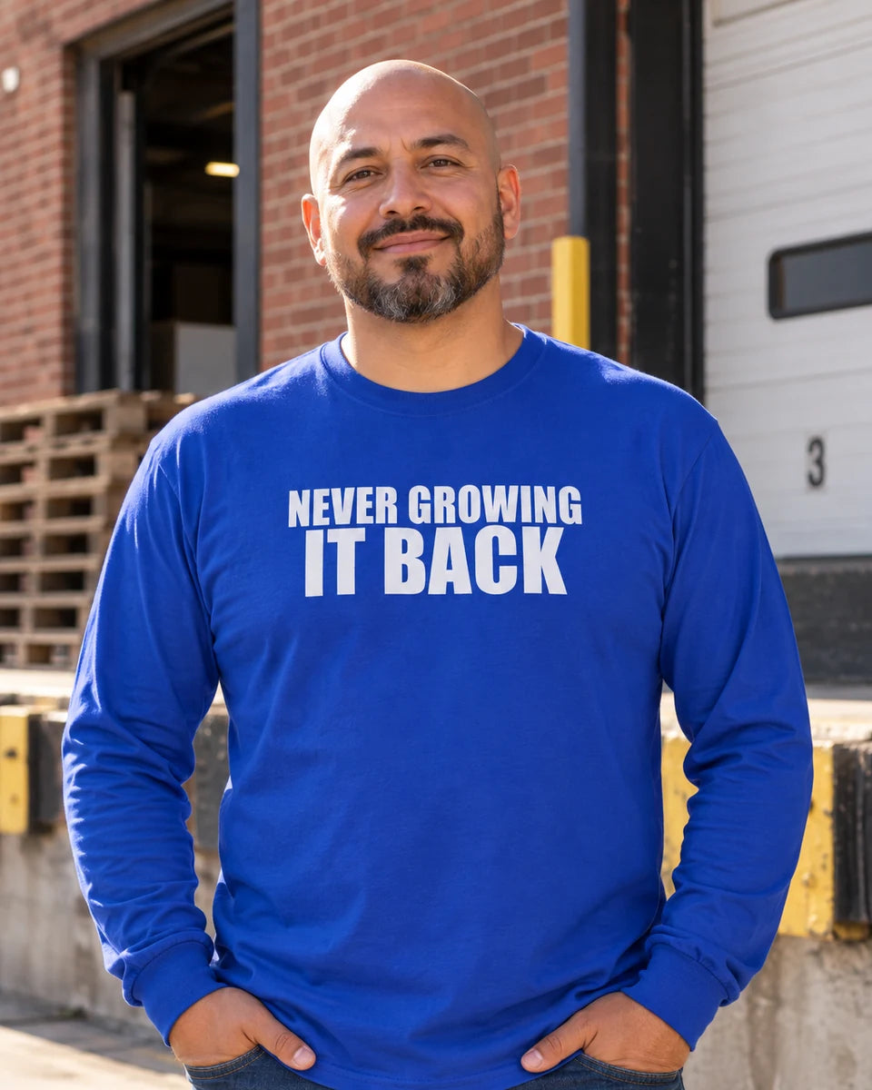 Never Growing It Back Unisex Long Sleeve T-Shirt — Royal front