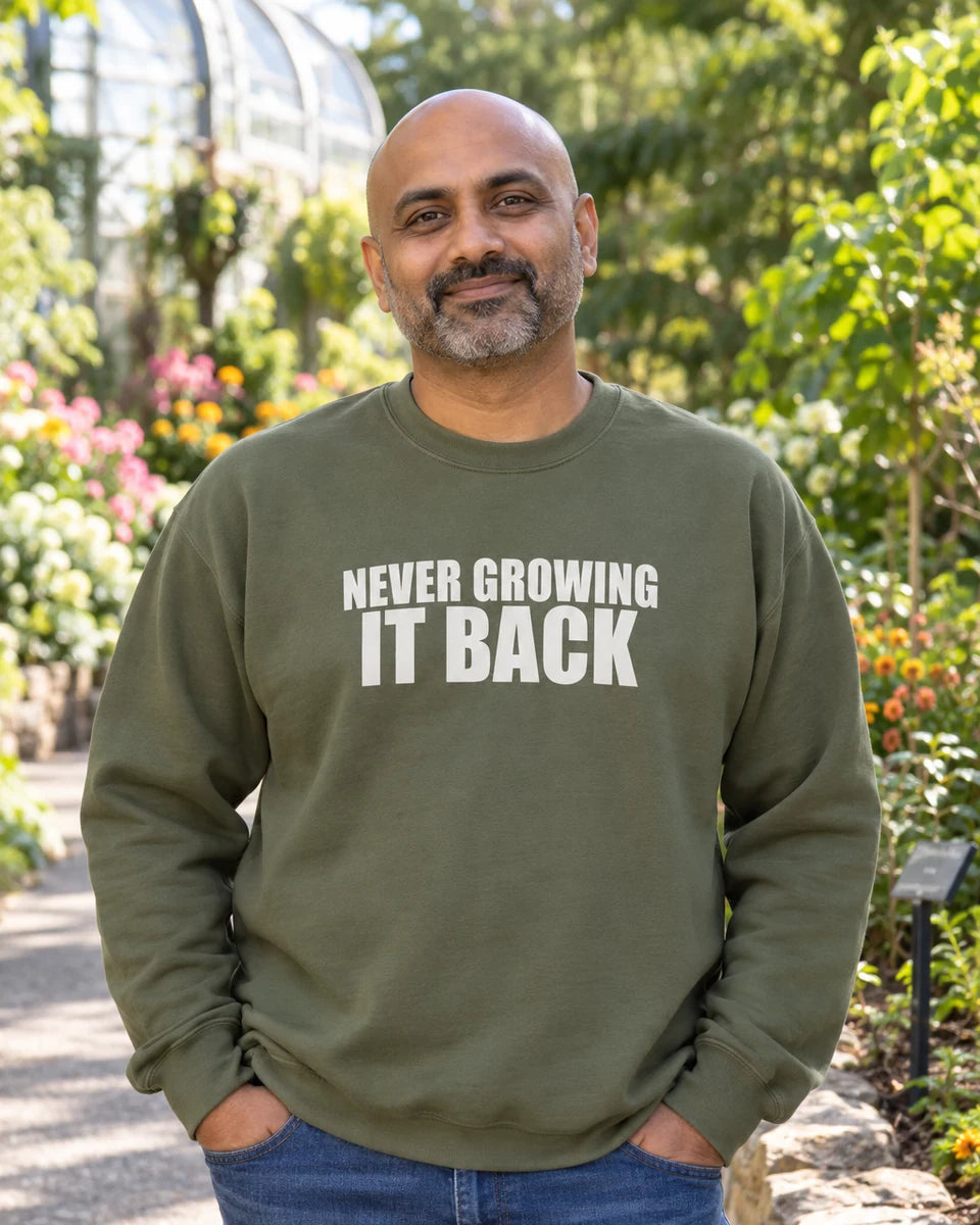 Never Growing It Back Unisex Crewneck Sweatshirt — Military Green front