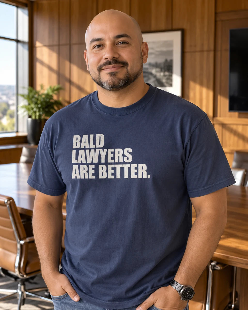 Bald Lawyers Are Better Unisex Heavyweight T-Shirt — Navy front