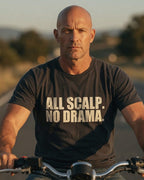 All Scalp No Drama Bald T-Shirt — Charcoal front lifestyle photo