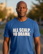 All Scalp No Drama Bald T-Shirt — Royal front lifestyle photo