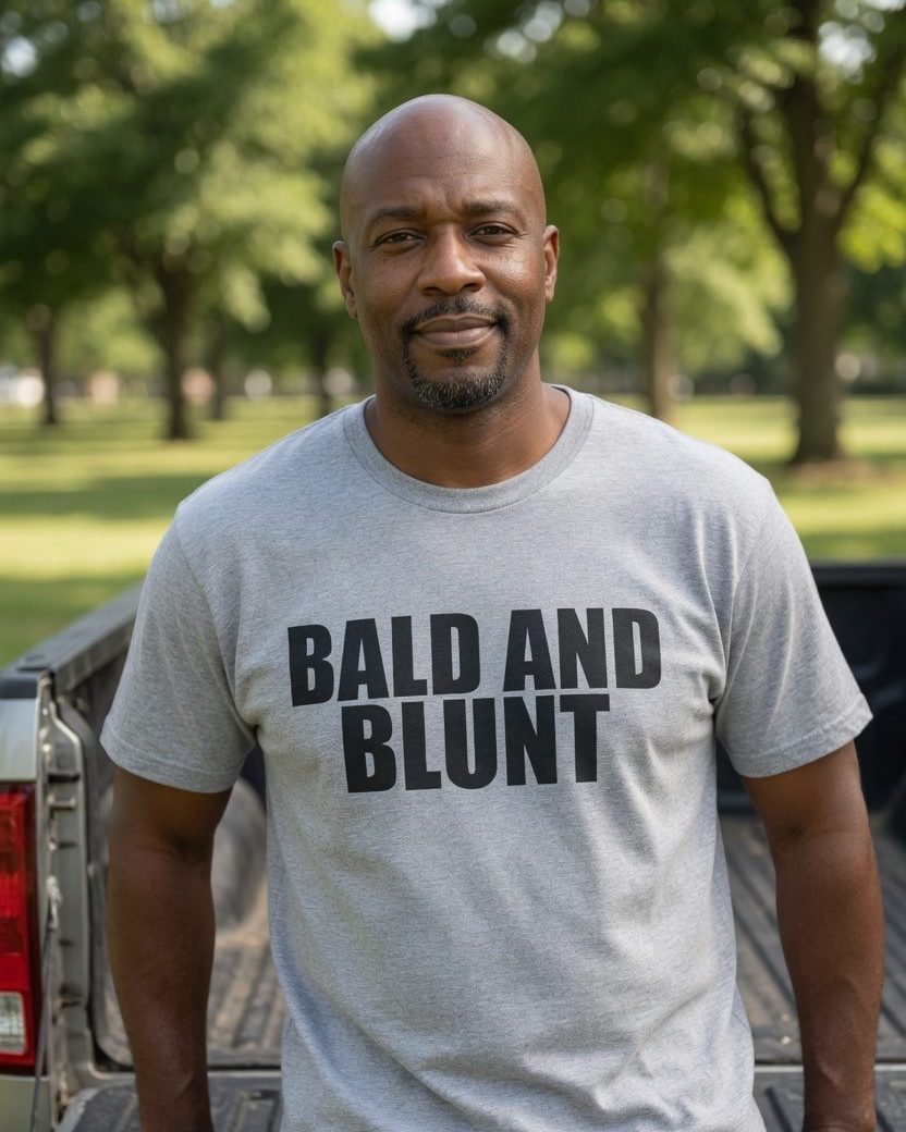 Bald and Blunt T-Shirt — Sport Grey front lifestyle photo