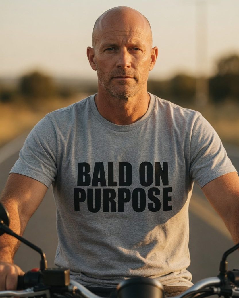 Bald on Purpose T-Shirt — Sport Grey front lifestyle photo