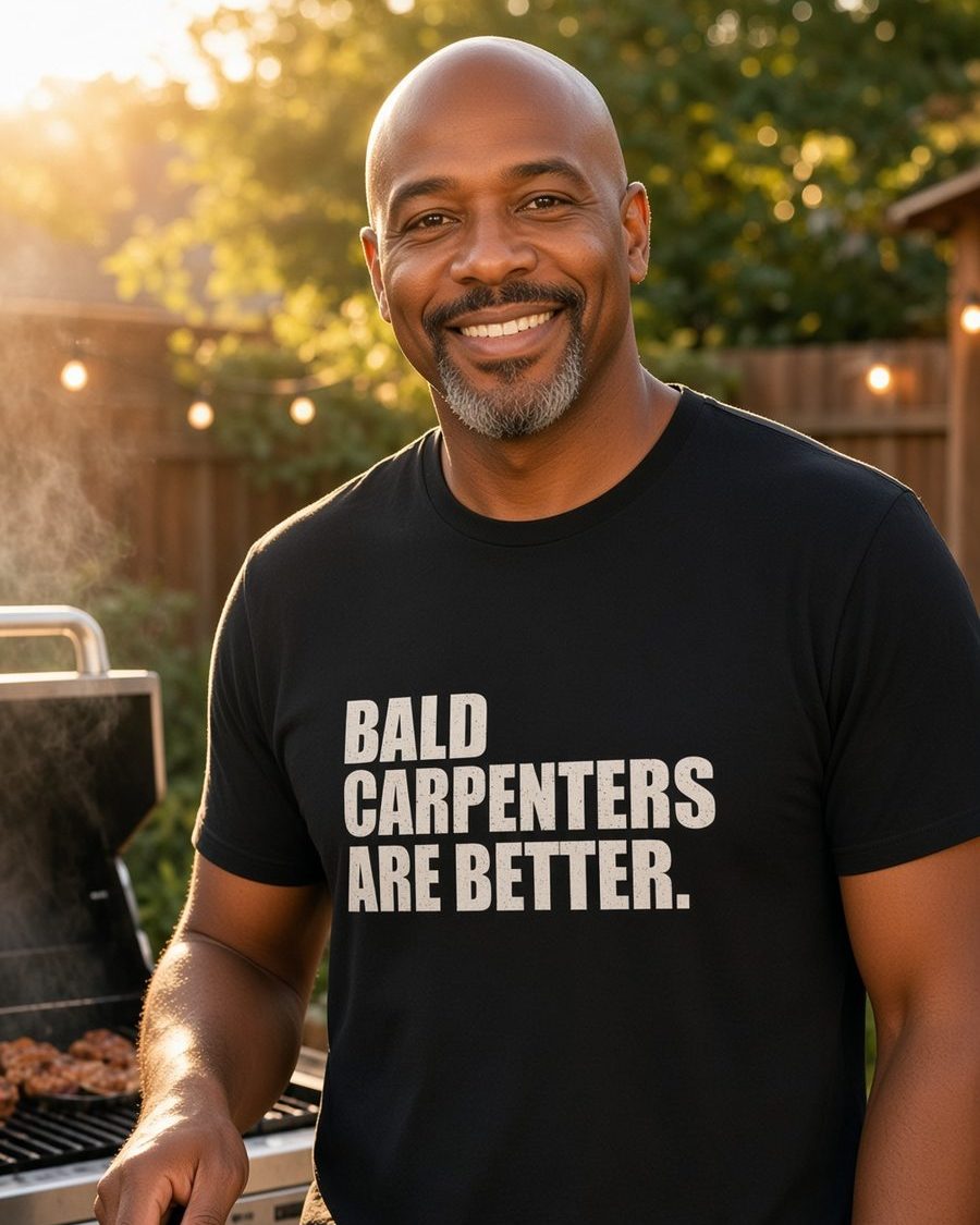 Bald Carpenters Are Better T-Shirt — Black front lifestyle photo