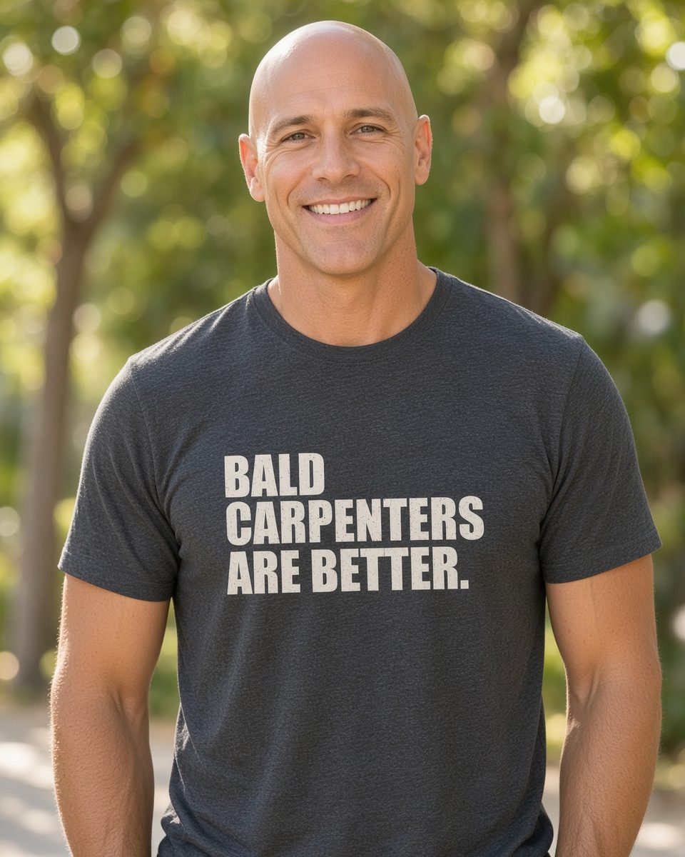 Bald Carpenters Are Better T-Shirt — Dark Heather front lifestyle photo