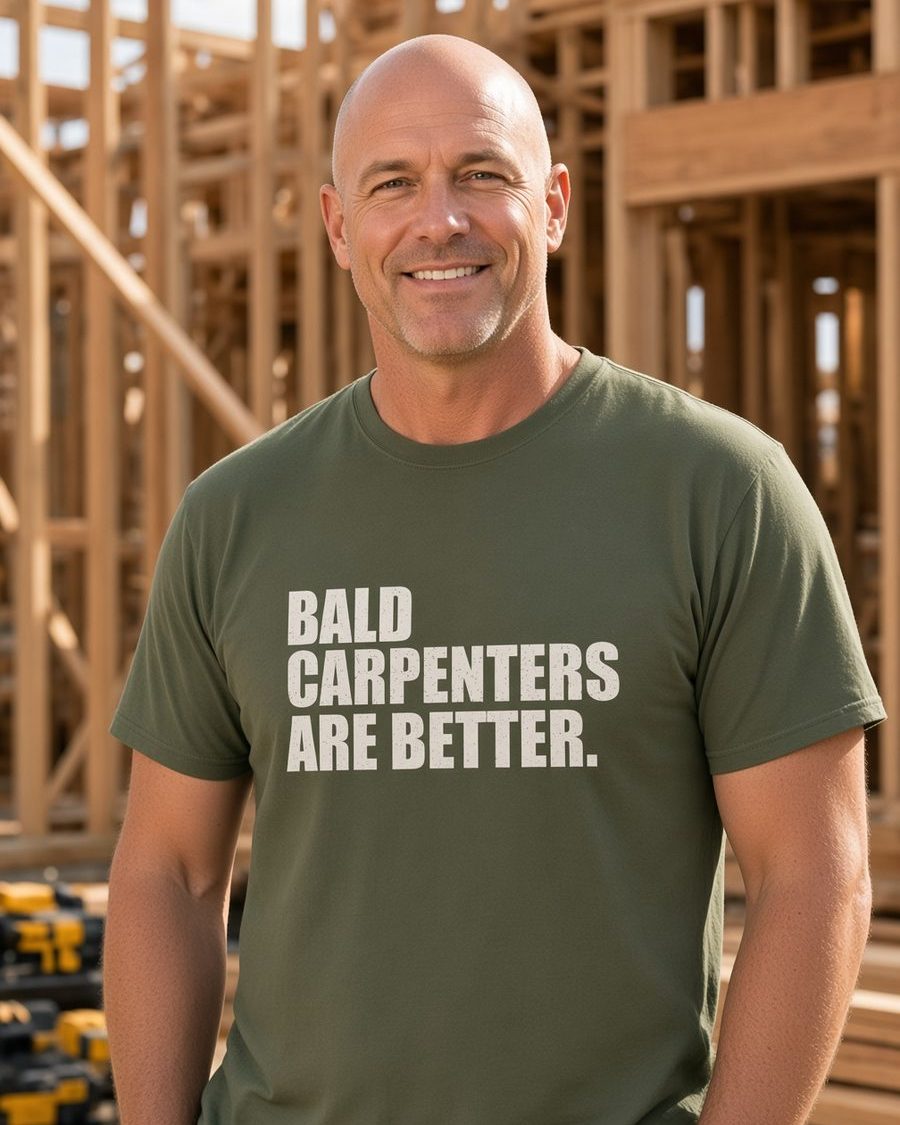 Bald Carpenters Are Better T-Shirt — Military Green front lifestyle photo