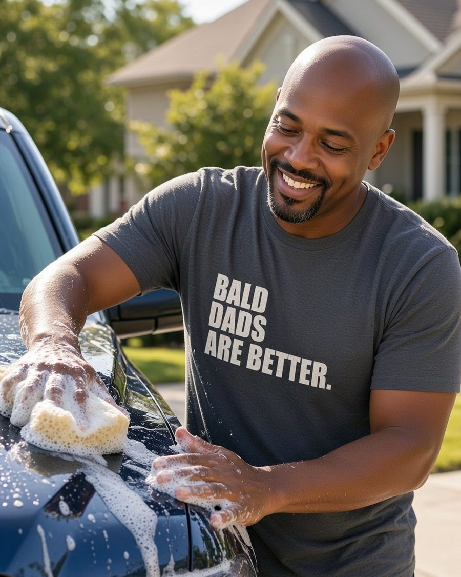 Bald Dads Are Better T-Shirt — Dark Heather front lifestyle photo