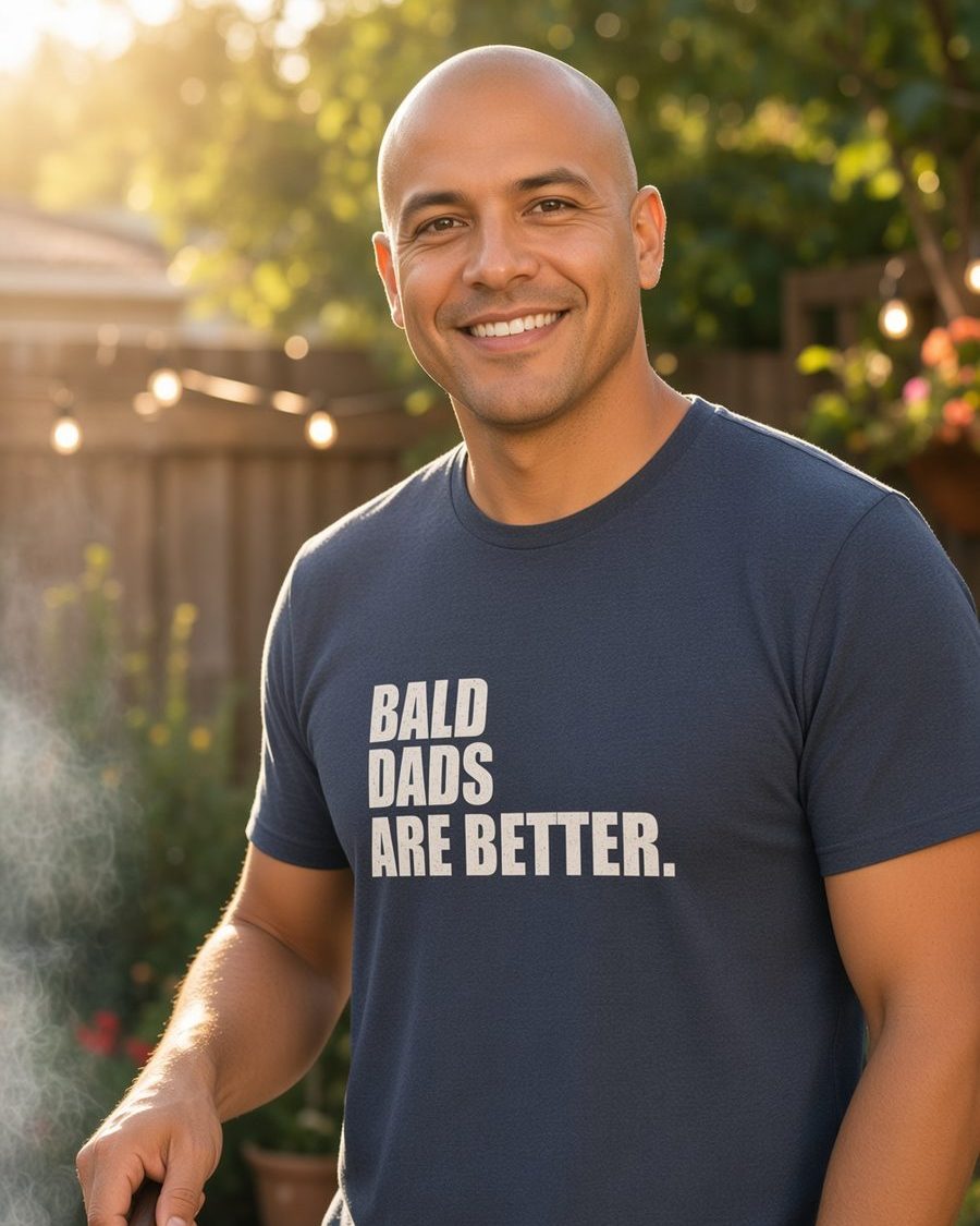 Bald Dads Are Better T-Shirt — Navy front lifestyle photo