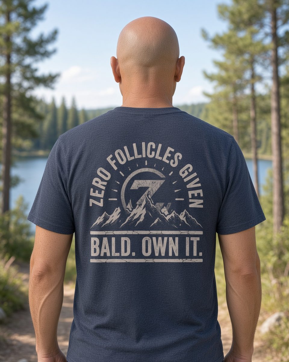Zero Follicles Given Horizon Seal Tee — Heather Navy back lifestyle photo