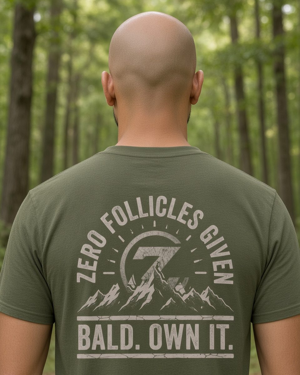Zero Follicles Given Horizon Seal Tee — Military Green back lifestyle photo