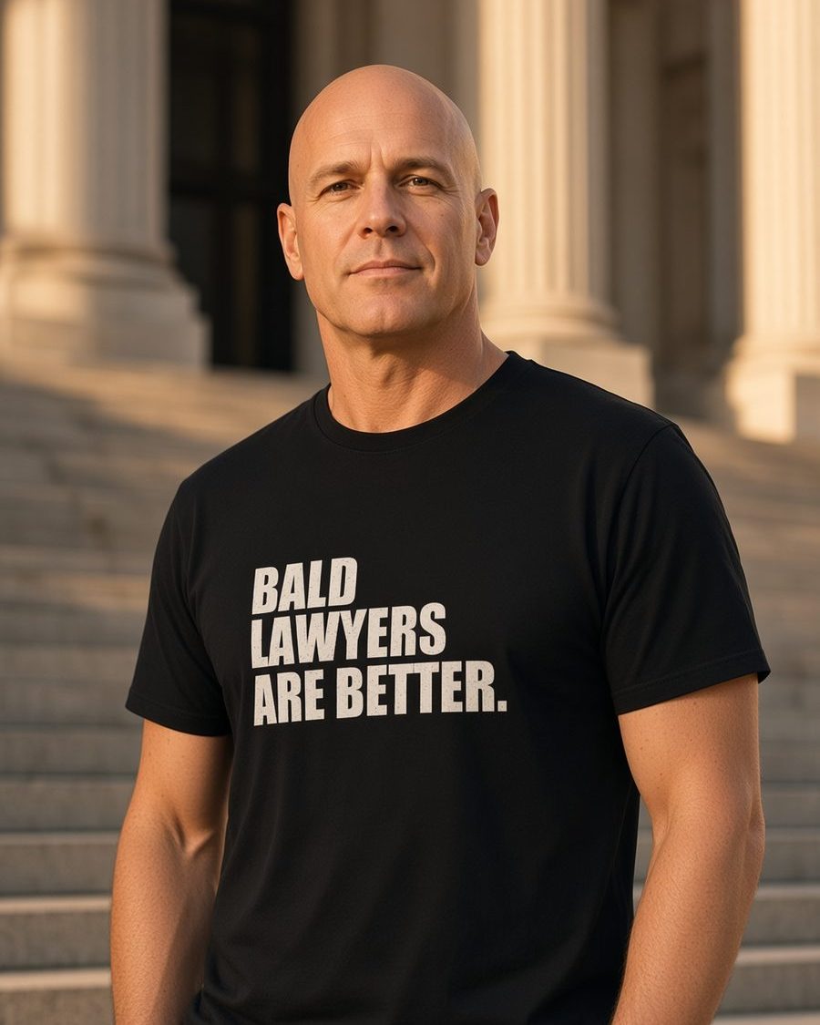 Bald Lawyers Are Better T-Shirt — Black front lifestyle photo