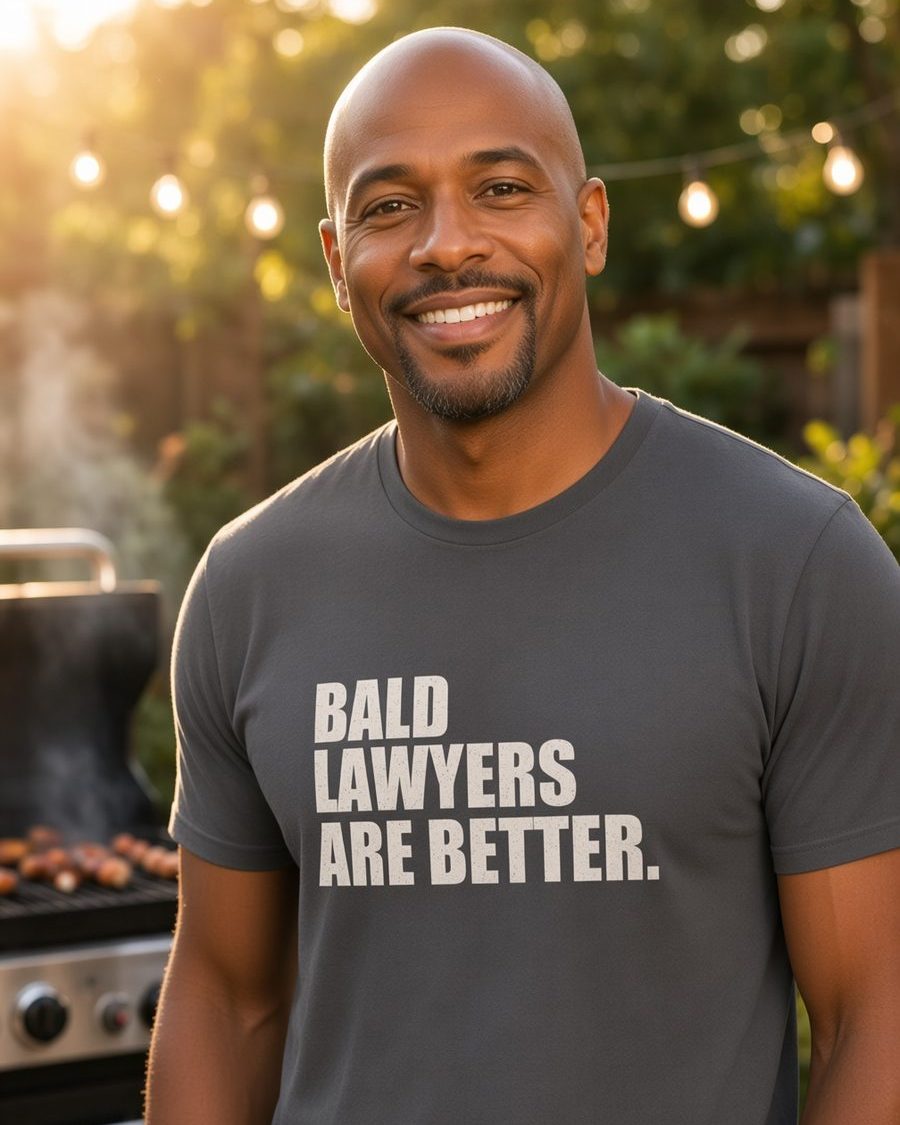 Bald Lawyers Are Better T-Shirt — Charcoal front lifestyle photo