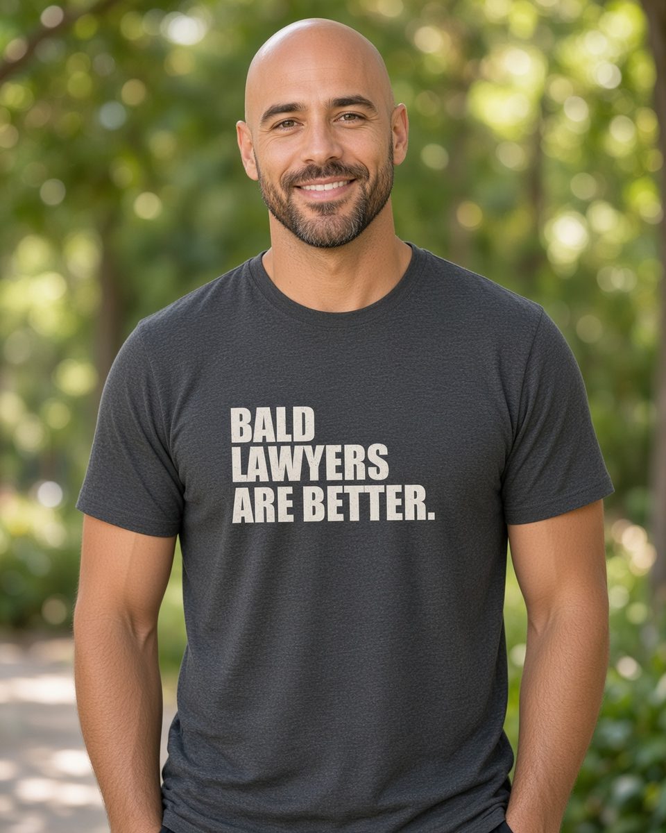 Bald Lawyers Are Better T-Shirt — Dark Heather front lifestyle photo