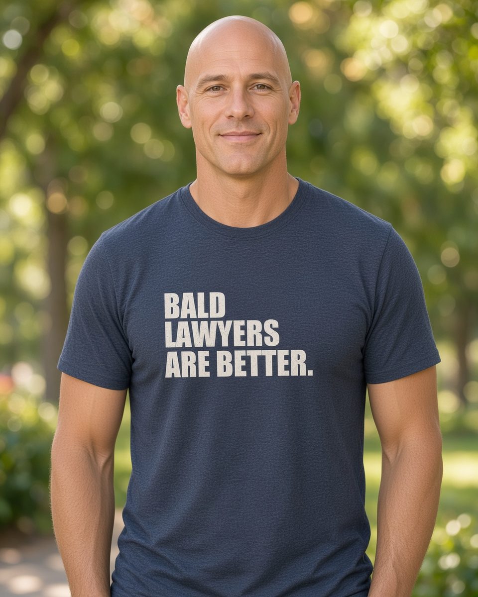 Bald Lawyers Are Better T-Shirt — Heather Navy front lifestyle photo