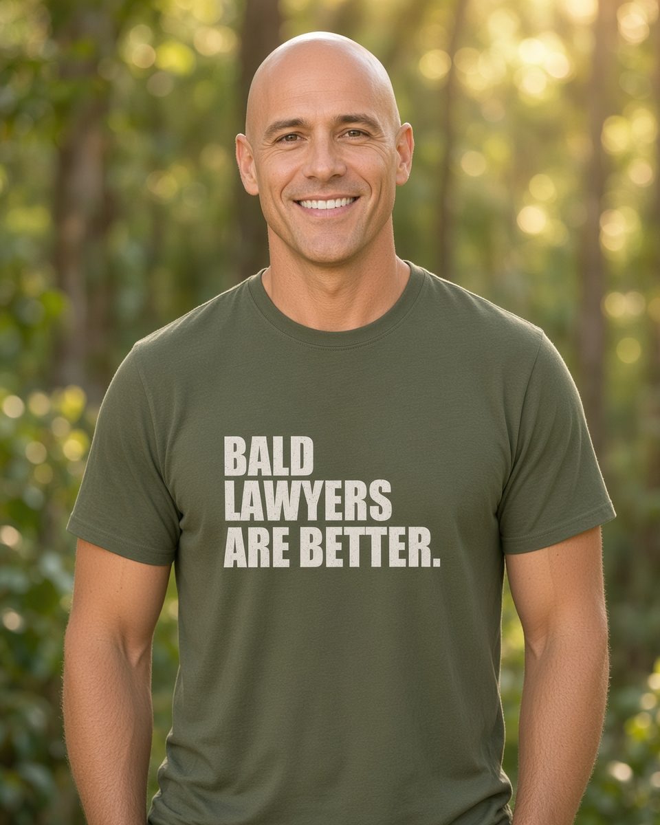 Bald Lawyers Are Better T-Shirt — Military Green front lifestyle photo