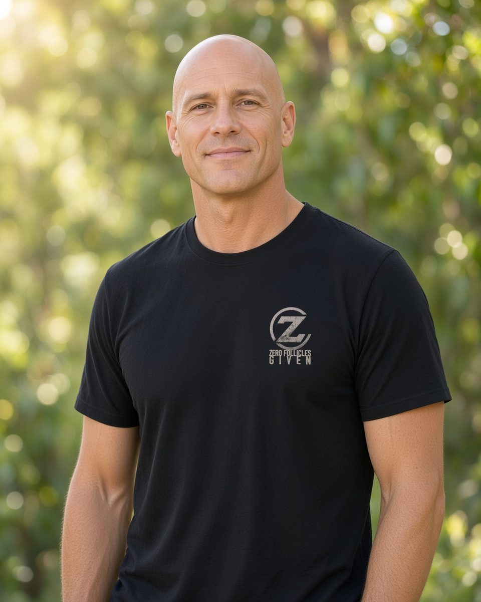 Zero Follicles Given Ridgeback Tee — Black front lifestyle photo
