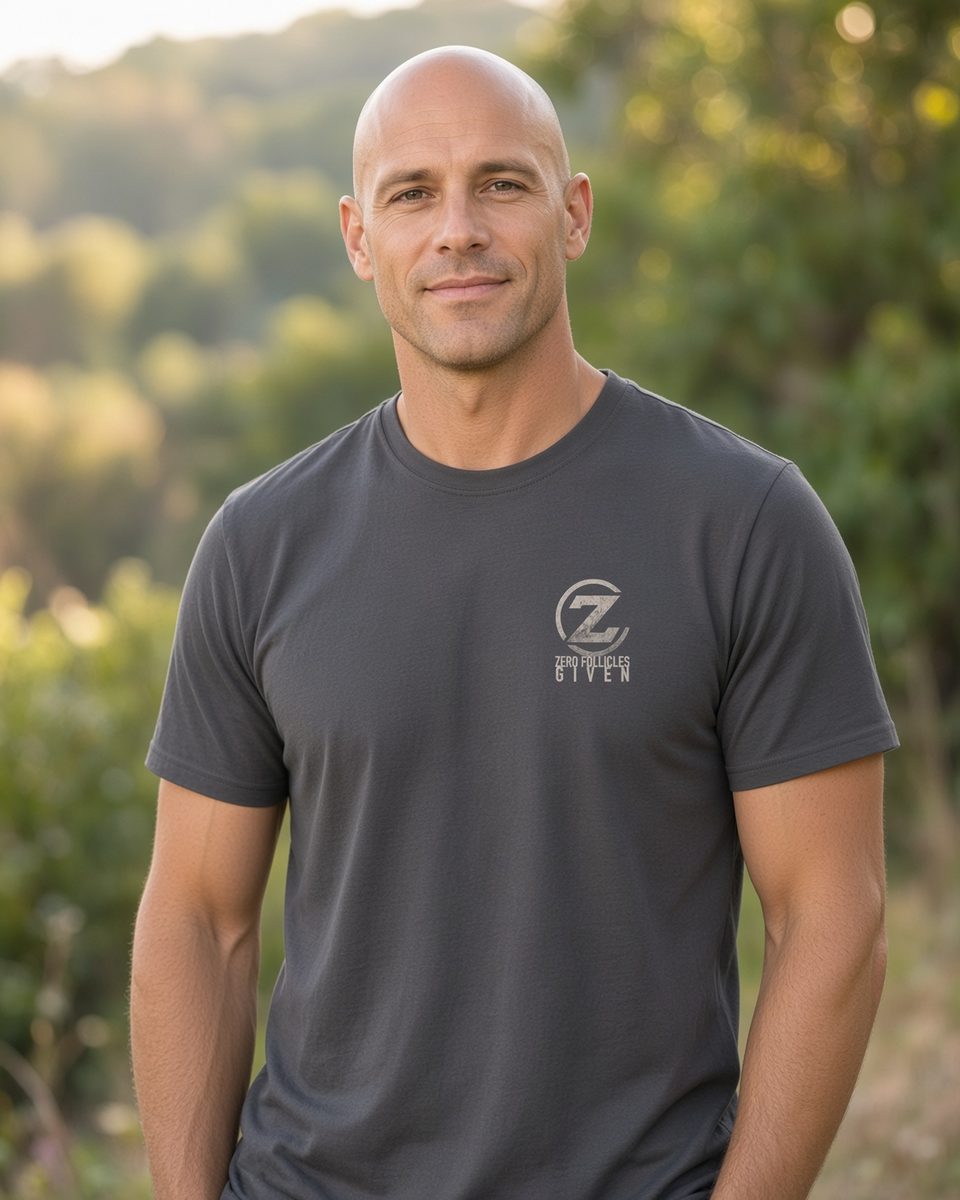 Zero Follicles Given Ridgeback Tee — Charcoal front lifestyle photo