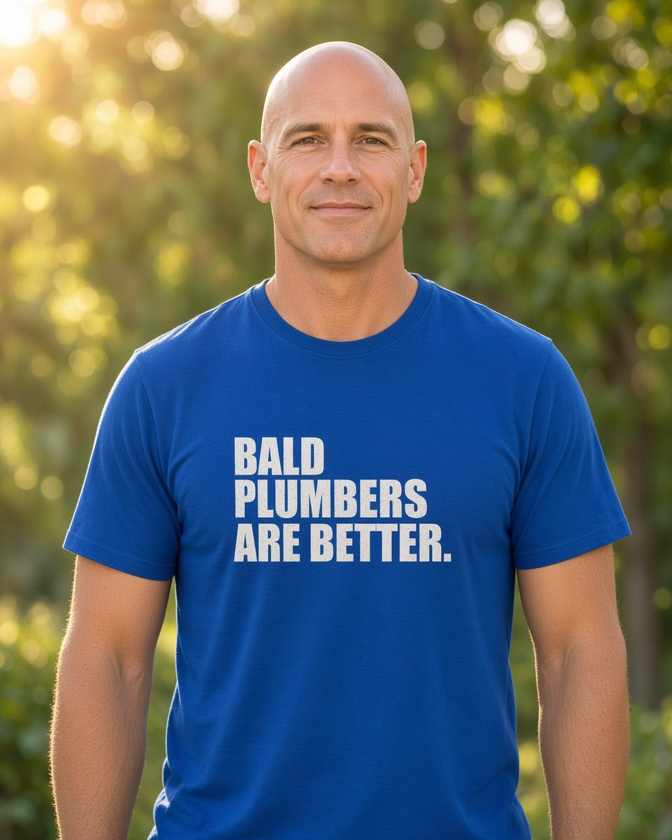 Bald Plumbers Are Better T-Shirt — Royal front lifestyle photo