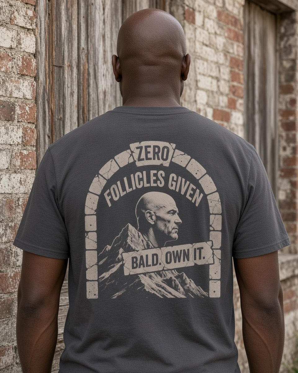 Zero Follicles Given Profile Emblem Tee — Charcoal back lifestyle photo