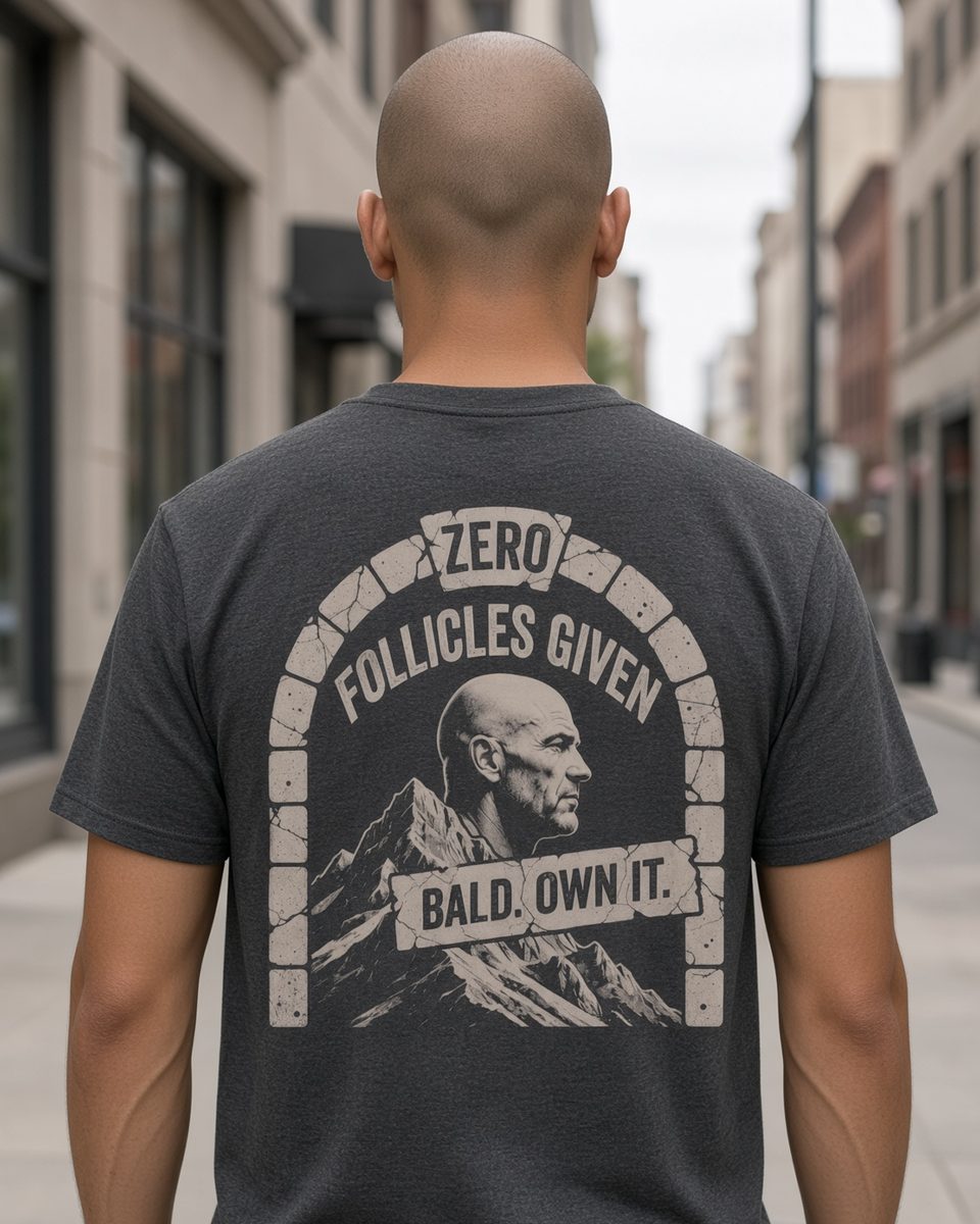 Zero Follicles Given Profile Emblem Tee — Dark Heather back lifestyle photo