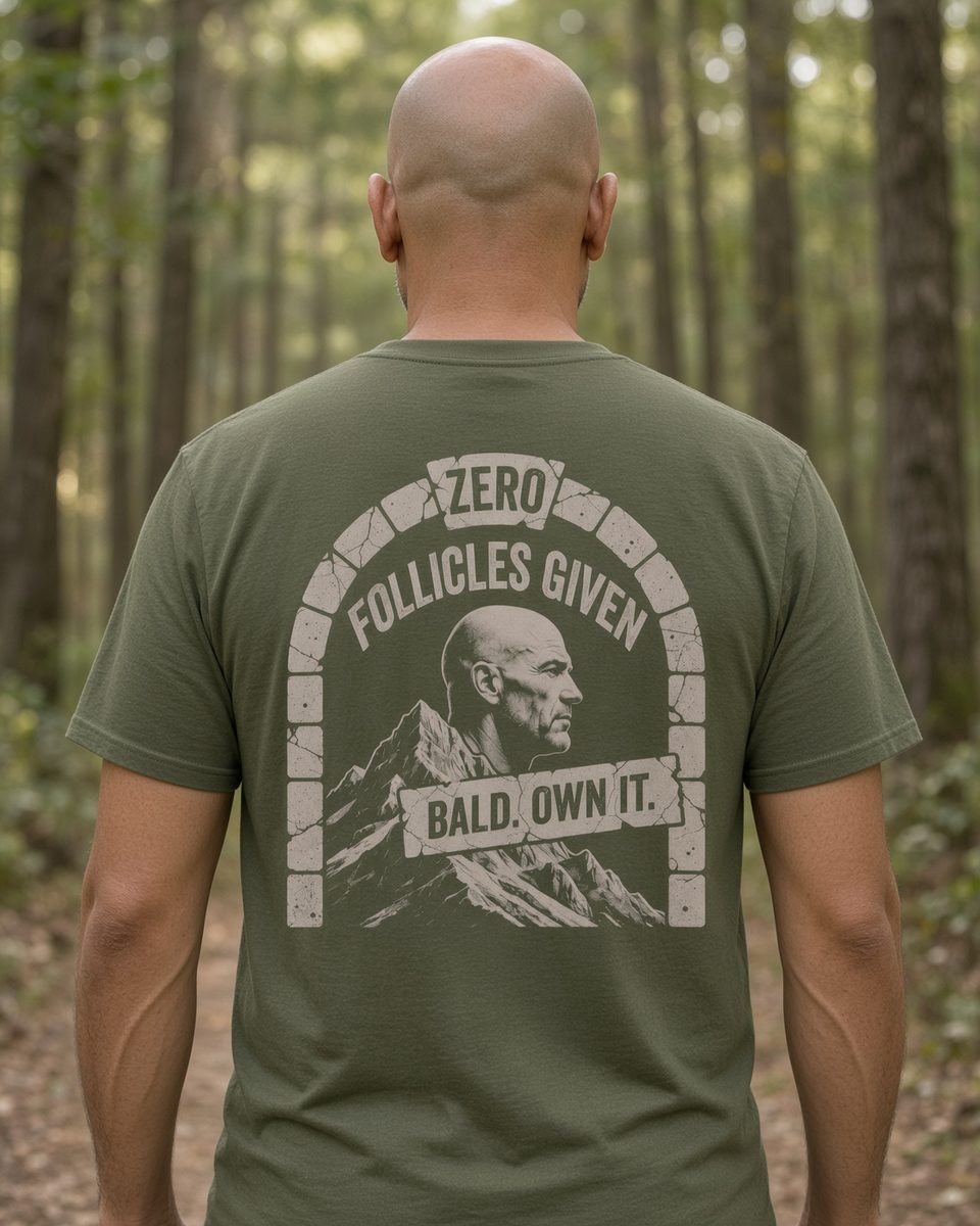 Zero Follicles Given Profile Emblem Tee — Military Green back lifestyle photo