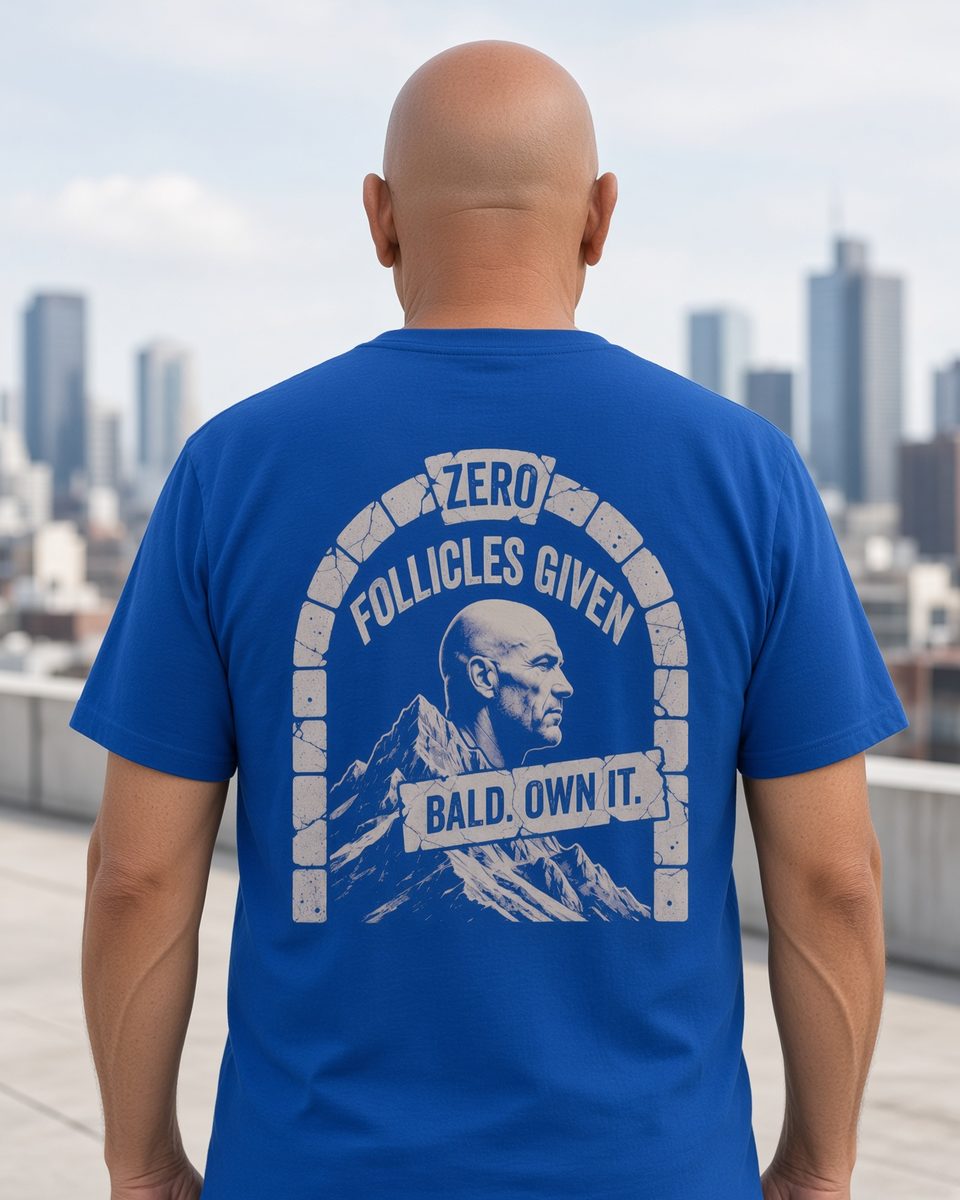 Zero Follicles Given Profile Emblem Tee — Royal back lifestyle photo