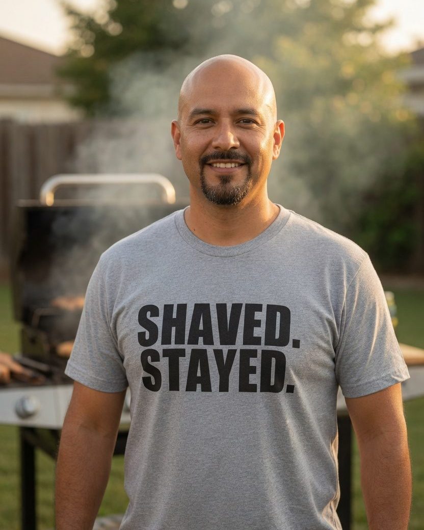 Shaved Stayed Bald T-Shirt — Sport Grey front lifestyle photo