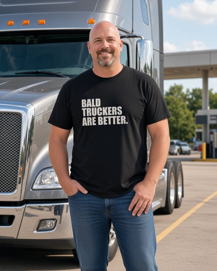 Bald Truckers Are Better T-Shirt — Black front lifestyle photo