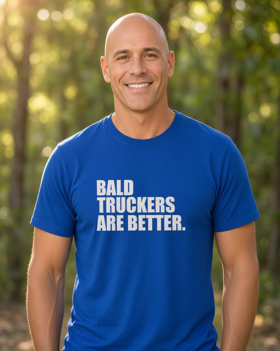 Bald Truckers Are Better T-Shirt — Royal front lifestyle photo