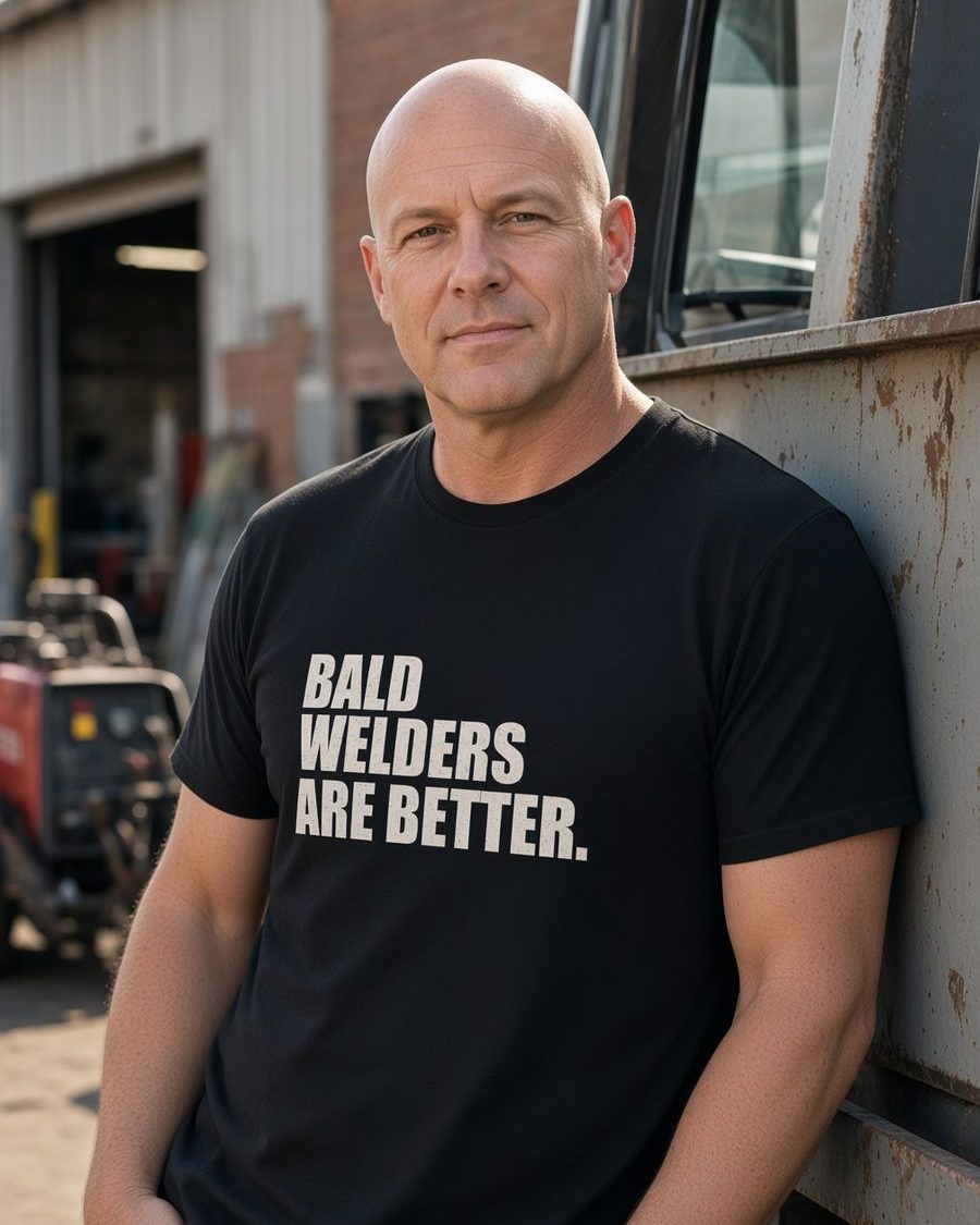 Bald Welders Are Better T-Shirt — Black front lifestyle photo