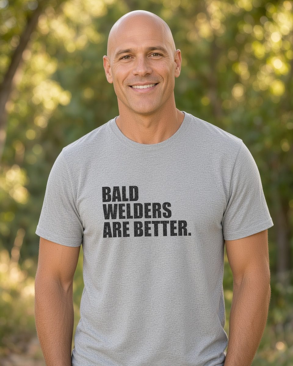 Bald Welders Are Better T-Shirt — Sport Grey front lifestyle photo