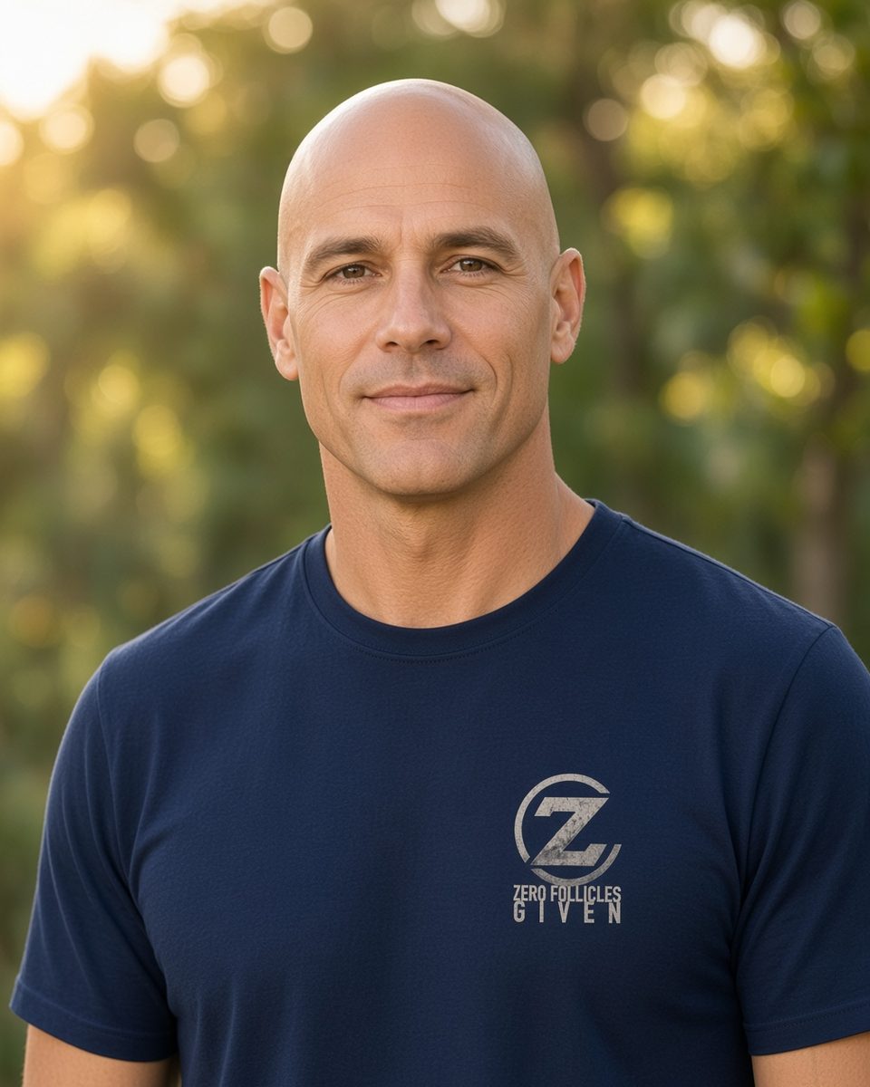 Zero Follicles Given Horizon Seal Tee — Navy front lifestyle photo